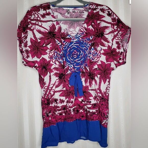 CABI #193 FLORAL SCARF SPRING PRINT ltd edition TIE FRONT RAYON TUNIC SHIRT TOP - Picture 1 of 1